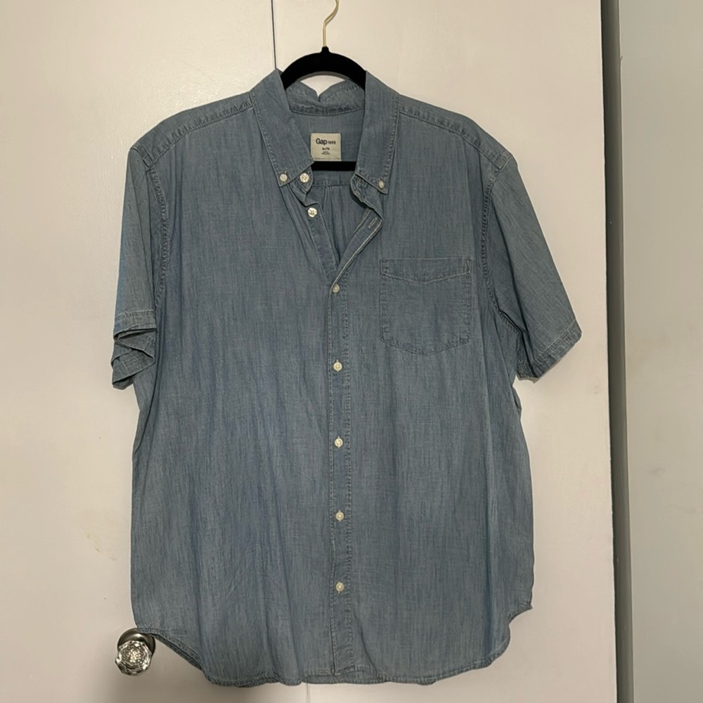 Worn once men’s denim button up shirt